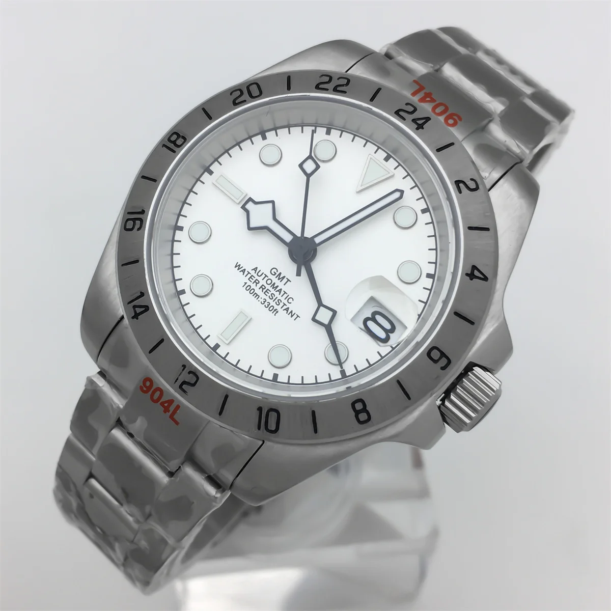 40mm メンズ GMT ダイブウォッチ NH34 ムーブメント 24 時間固定ベゼル サファイアガラス ステンレススチールストラップ 100m 防水