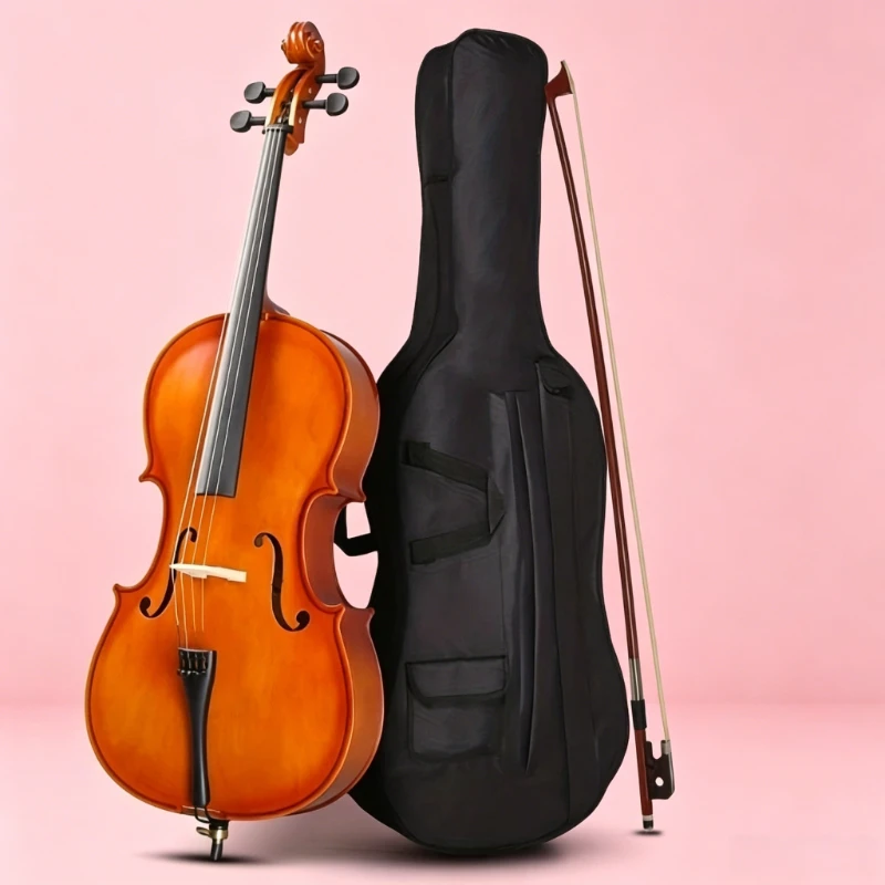 4/4 3/4 Size Gloss Finish Cello Ideal for Adult Beginners & Practice, Handcrafted Student Cello with Tone for Music Learners