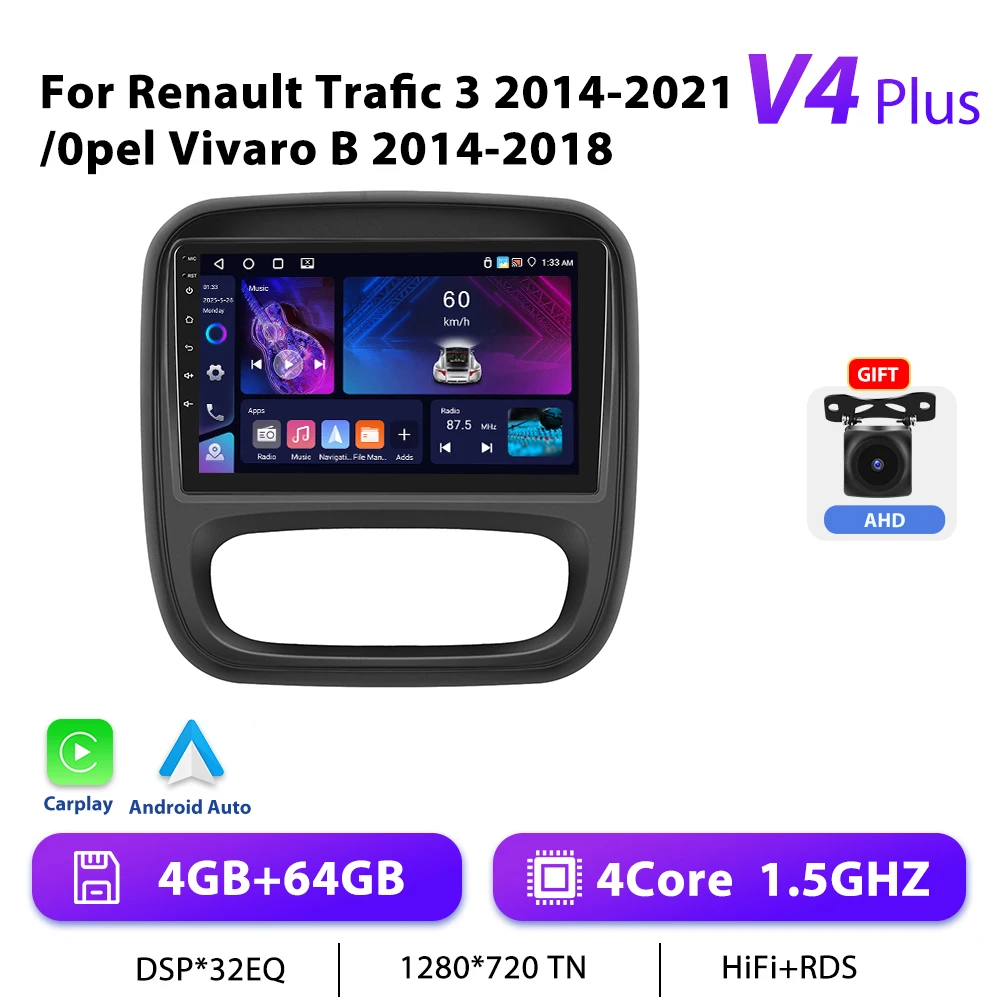 Podofo 9 "Autoradio Draadloze CarPlay Android Radio Voor Renault TRAFIC/Opel VIVARO 2014-2021 Multimedia GPS FM 4G WIFI Autoradio