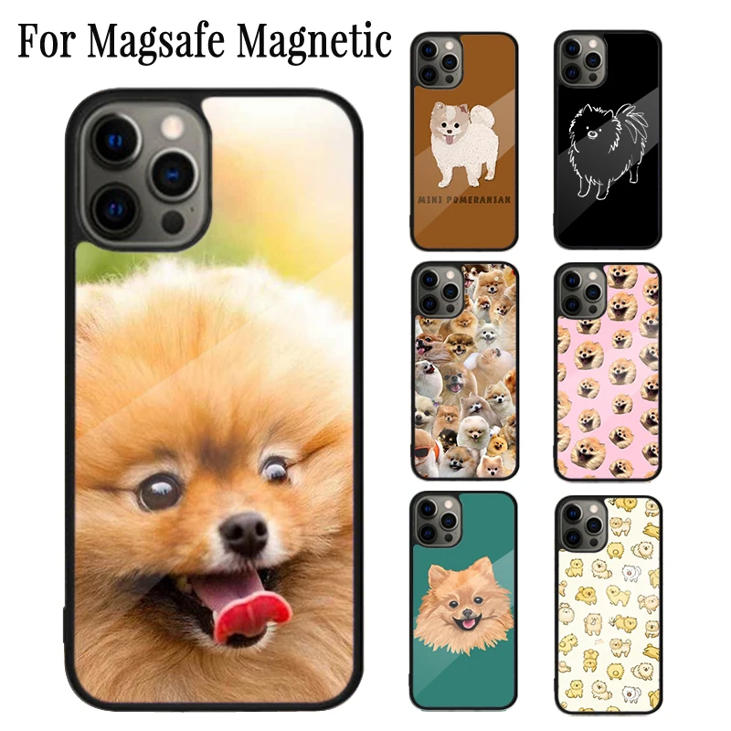 Pomeranian Dogs Dog Colorful Magnetic Phone Case For iPhone 16 15 14 Plus 13 12 Mini 11 Pro Max Magsafe Wireless Charging Cover