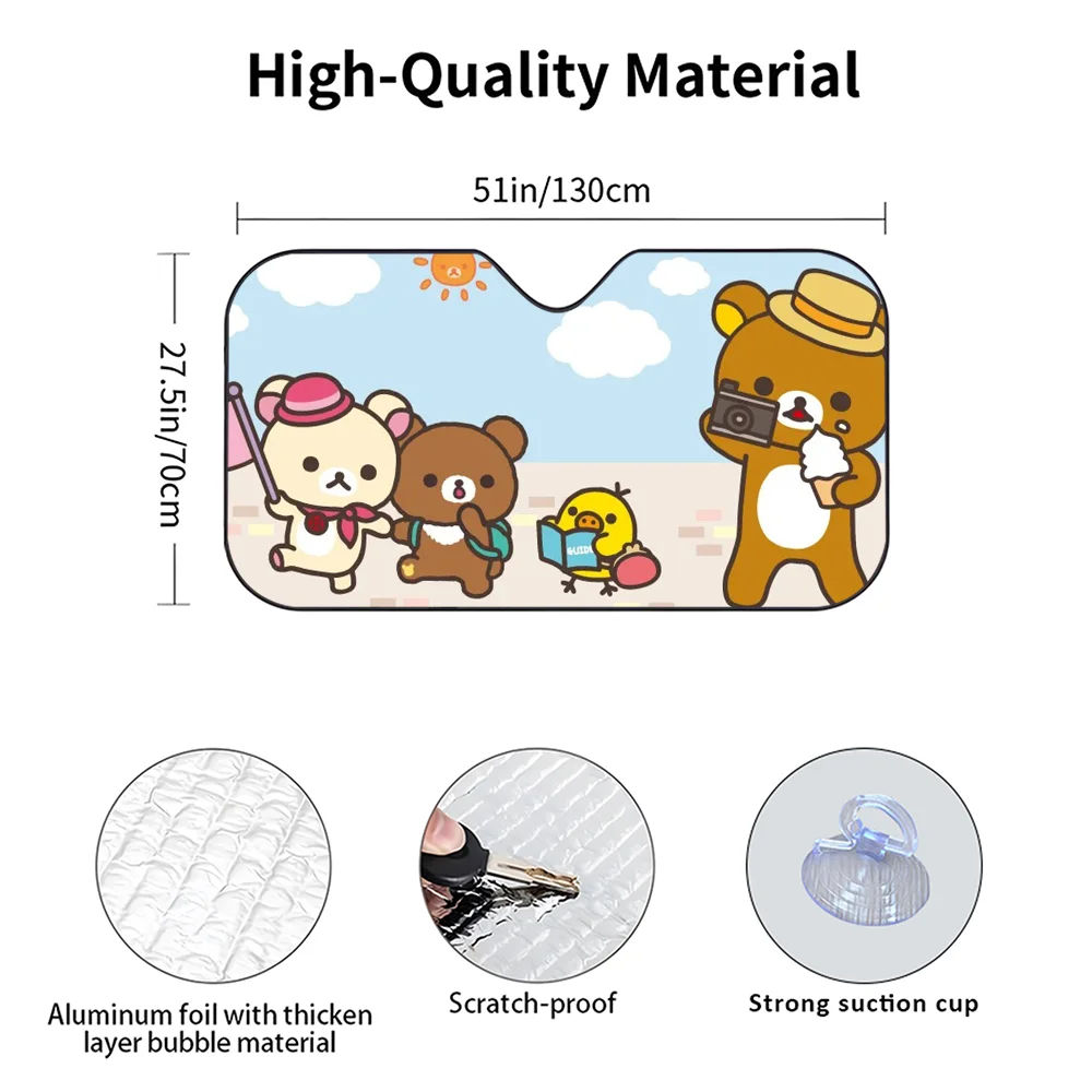 R-Rilakkuma Bären-Autosonnenschutzvorhänge, wärmeisolierende Aluminiumfolie, wiederverwendbare Saugnäpfe, blockieren UV-Strahlen, Sonnenschutz für das Auto – Detail 13