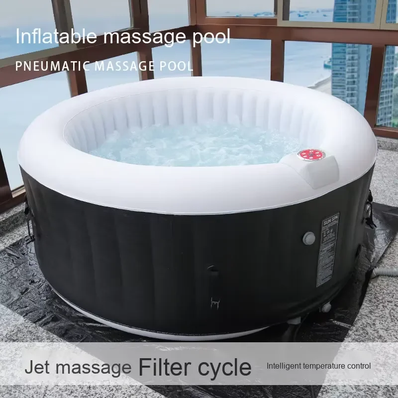 Outdoor Inflatable Square Hot Tub Multi Person PVC Spa Bath with Thermostatic Heating Wave Bubble Effect and Cover for Home
