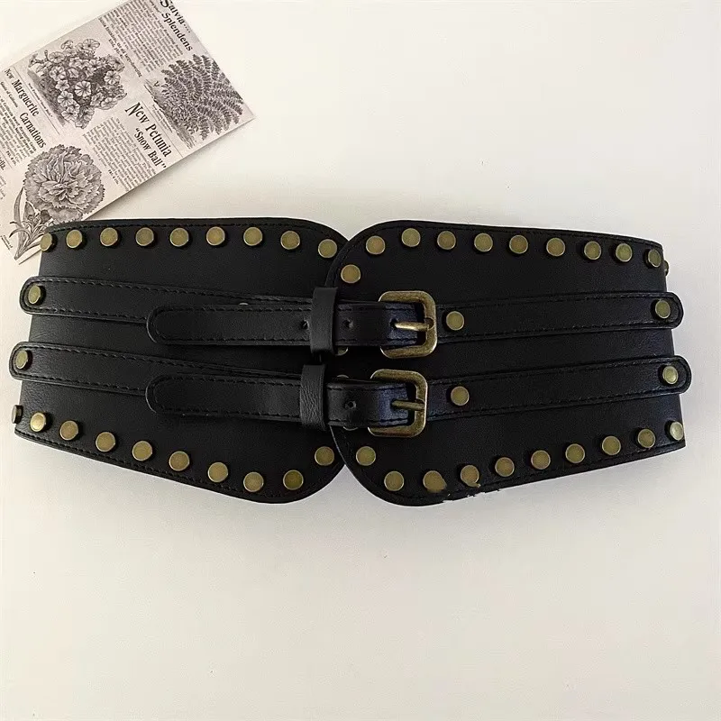 女性のファッション Pu レザーリベット弾性コルセット女性カマーバンドコートウエストバンドドレス Decration ワイドベルト J318