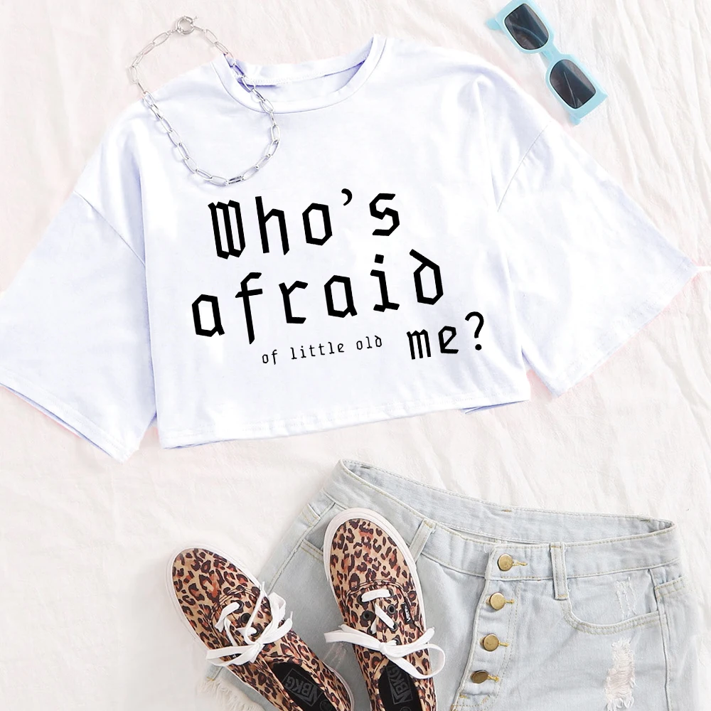 Taylors Who's Afraid of Little Me? TTPD Shirt Girls O-Neck Casual Women Crop Shirts for Fan Gift Tops