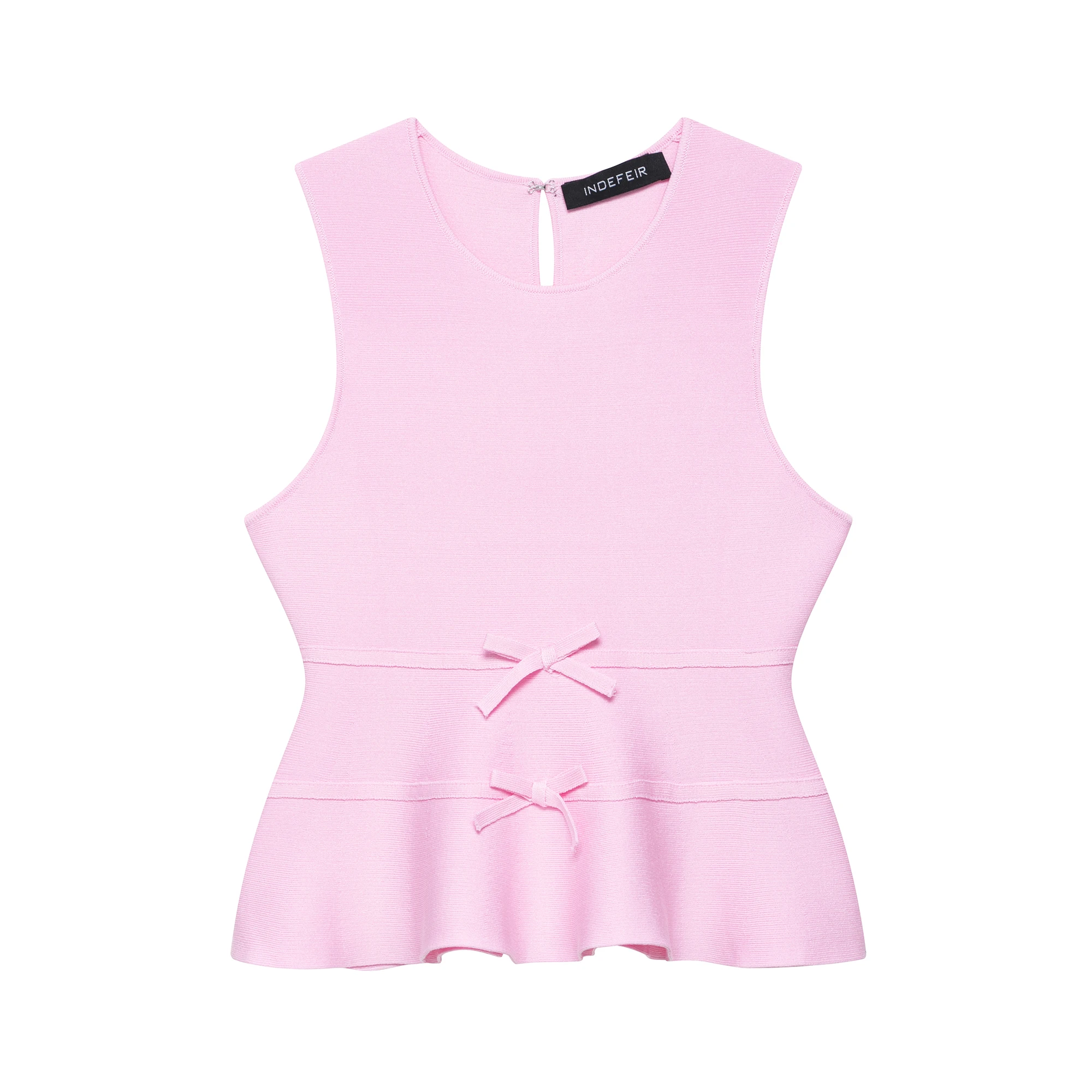 

Topenomi Pink Sweet Bow Short Knitted Vest Women 2025 Summer Round Neck Slim Fit Sleeveless Pullover Simple Fashion Y2k Sweater