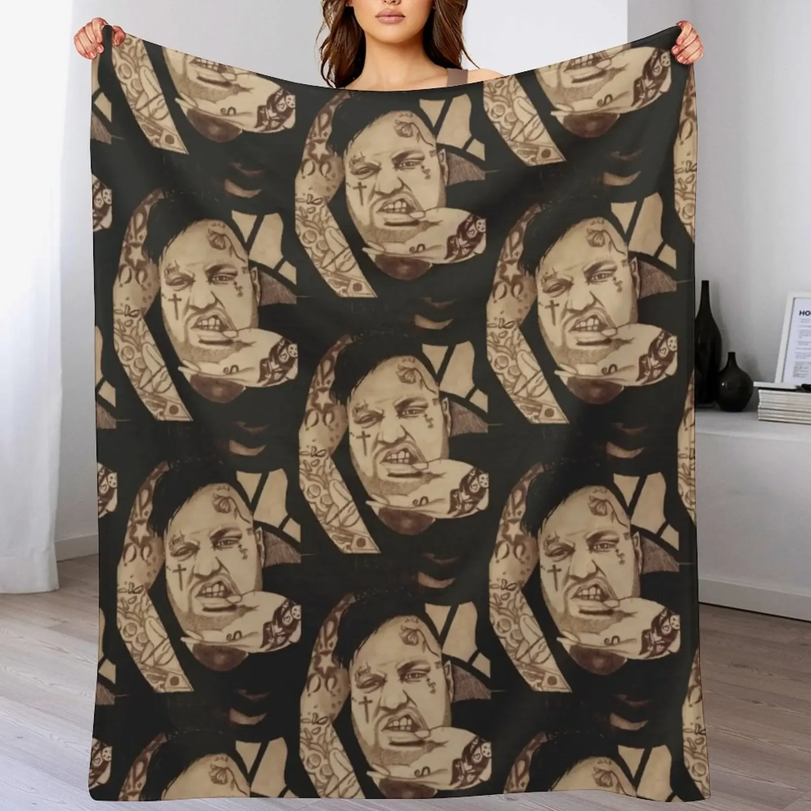 Jelly Roll Hand Drawn Portrait Throw Blanket Flannel Hair Bed Blankets