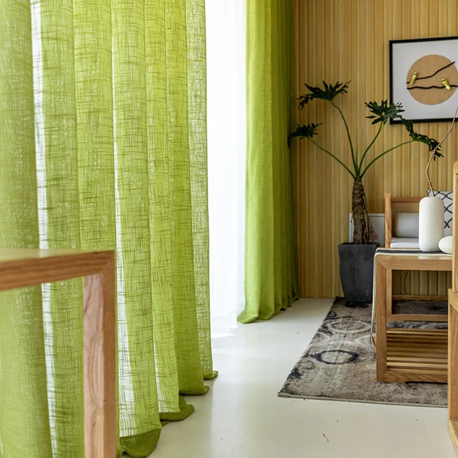 American Country Style Green Cotton Flax Curtain Sheer Fbrics Window Treatment Curtains For Living Room Cortina Tulle Decor