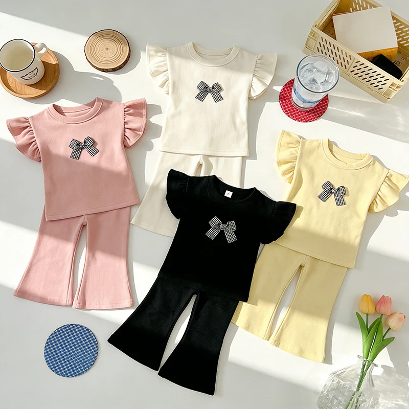 Girls' summer outfit new sweet clothing set for girls, top and bell-bottom pants two-piece set for toddlers