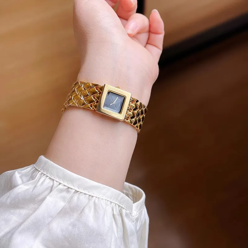 Women\'s watch simple retro small square watch gold