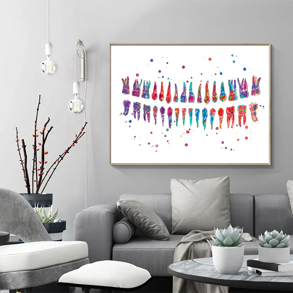 Water color Painting Teeth Print Surgical Instrument Canvas Art Wall Picture For Medical Education Office Home Decor