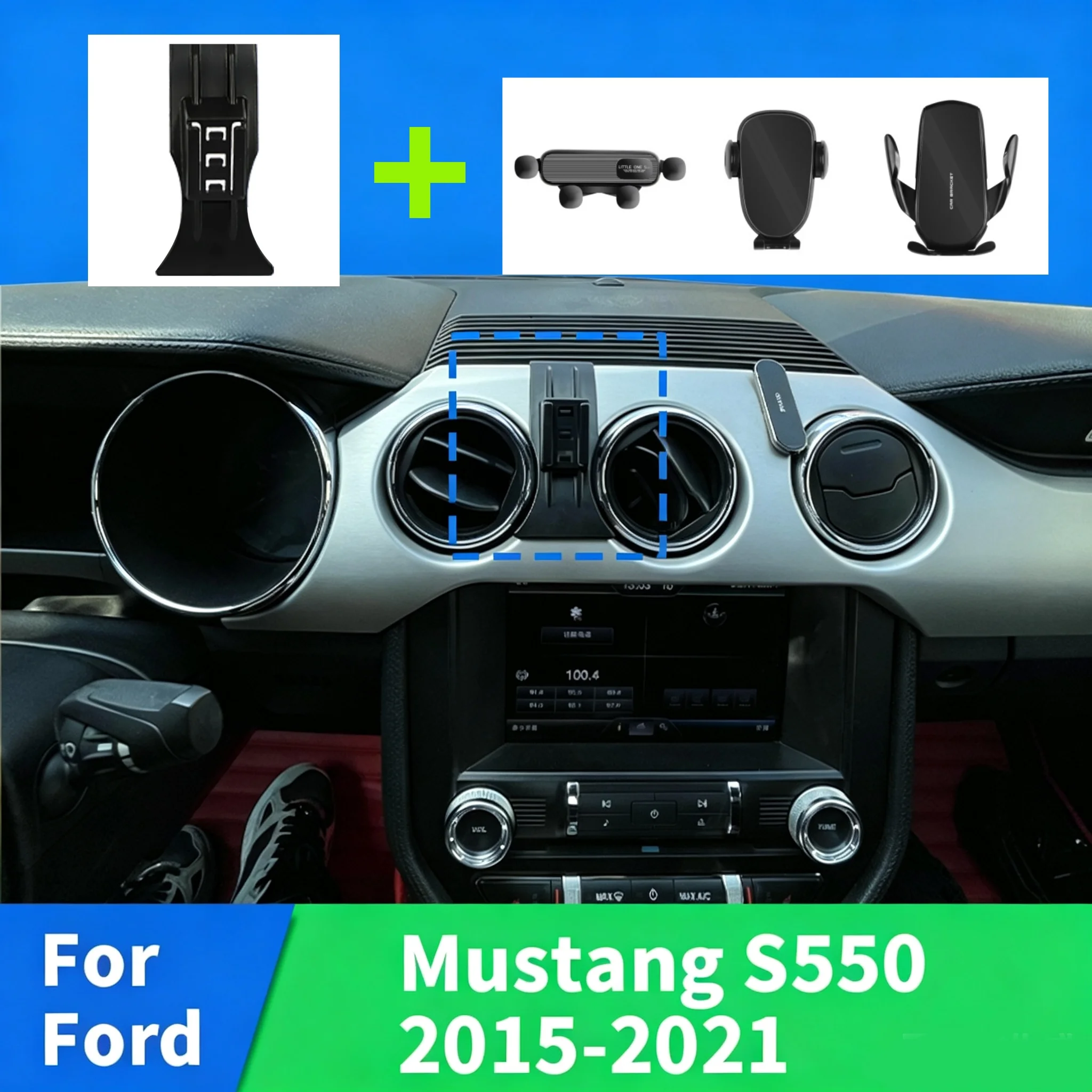 Car Phone Holder And Base For Ford Mustang S550 2015-2021, Designed To Fit The Original Vehicle Structure For Installation