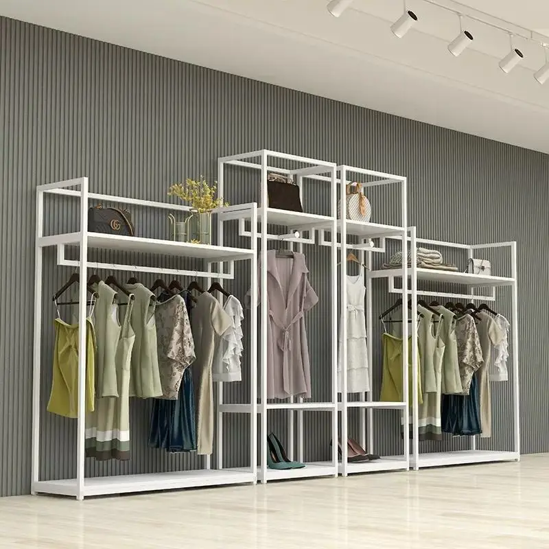 custom.Retail Store Fixture Hanging Clothes Custom Lady Shop Design Metal Clothing Dress Display Rack