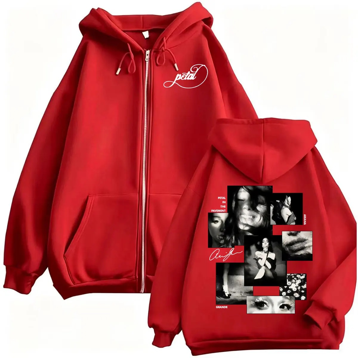 Sängerin Ariana Grande Petal Zipper Hoodies für Männer und Frauen, Modische Ästhetische Sweatshirt-Jacke, Fleece-Langarm-Reißverschluss-Pullover – Detail 5