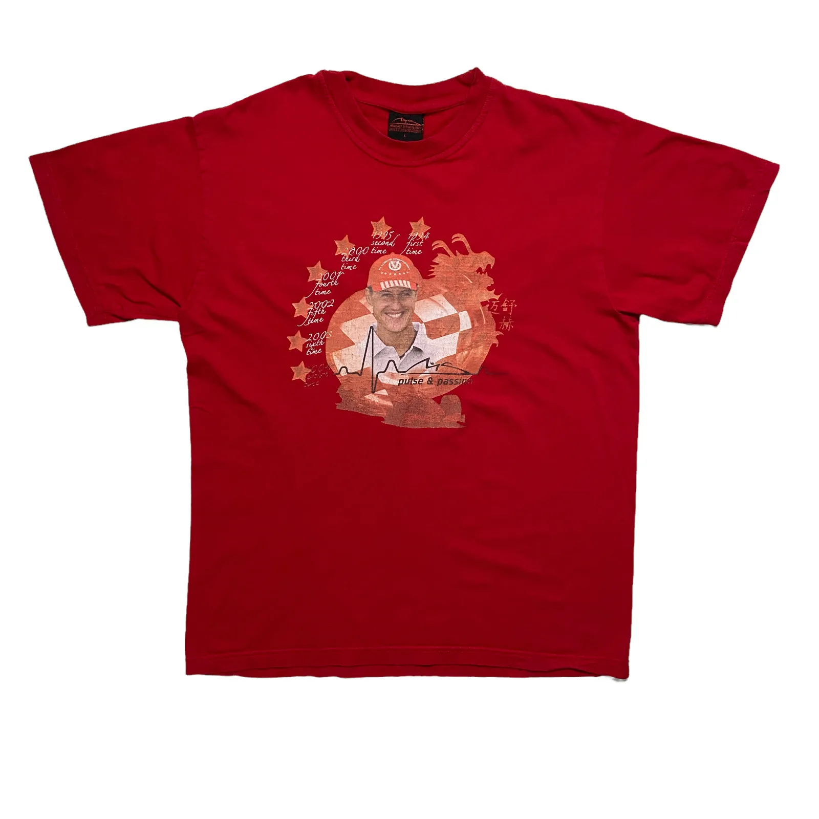 

Мужская винтажная футболка Michael Schumacher красного цвета из хлопка, размер L