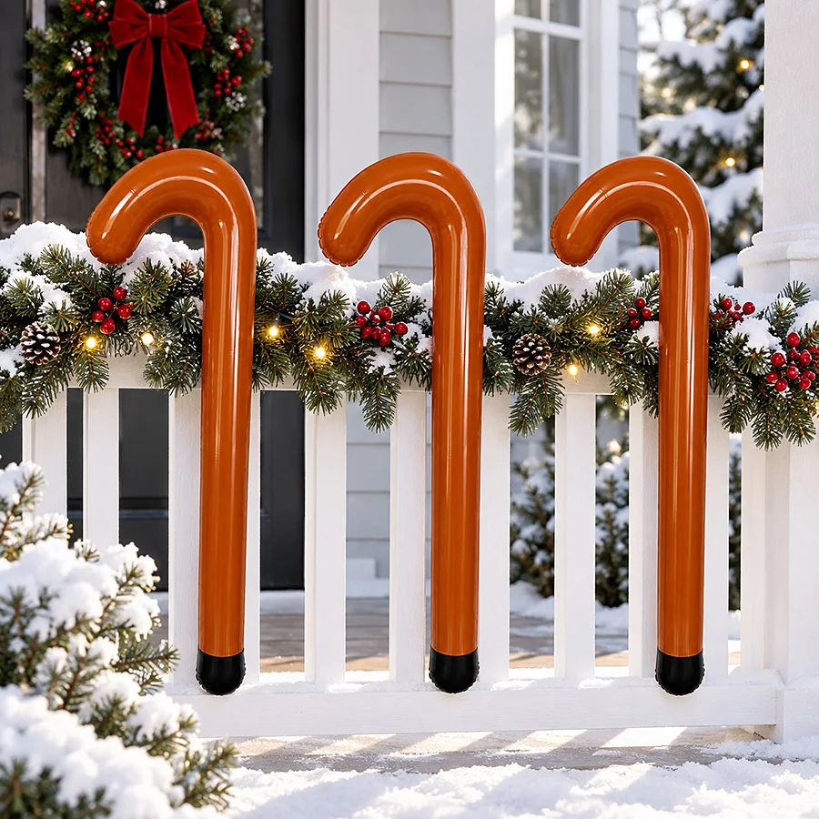 3pc Christmas Candy Cane Balloons Red White Striped Inflatable Candy Cane Balloon Xmas Tree Home Party Decor New Year Photo Prop