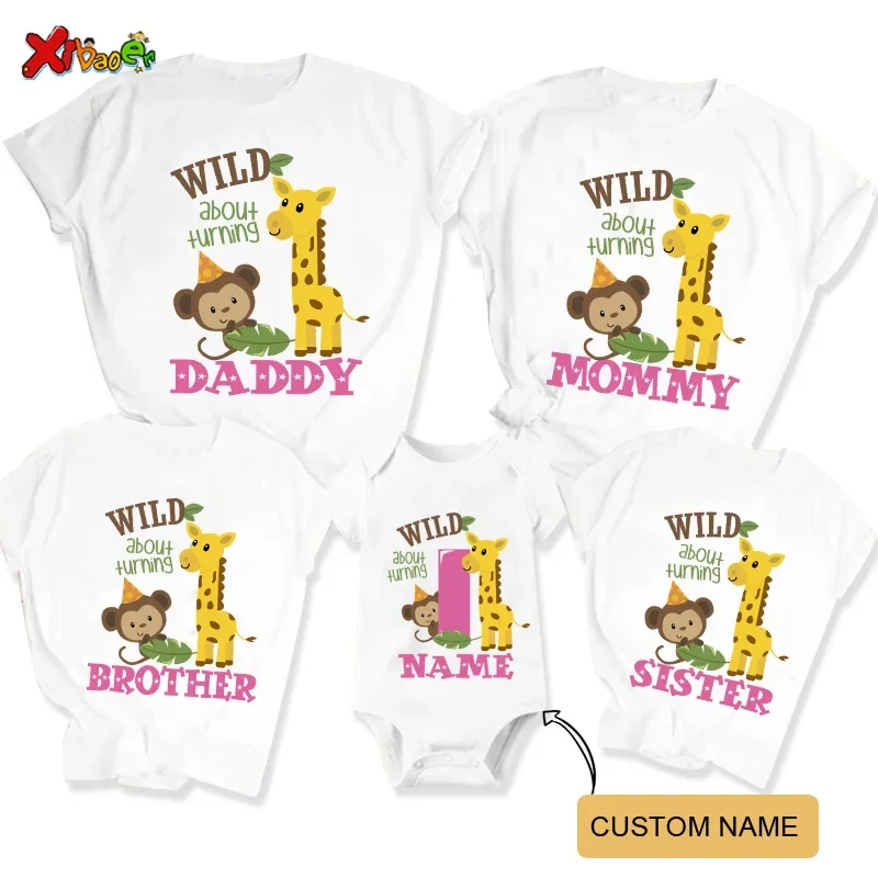 Birthday T shirt for Boys Family Matching Zoo Animal Clothes Kids Little Bear Giraffe Tshirt Family Clothing Outfit Custom Name