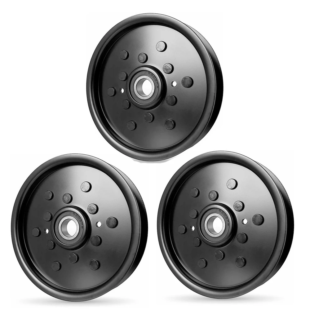 3Pcs 5-3/8 Inch Flat Idler Pulley 21/32 Bore Replacement for John Deere Scotts Sabre AM106627