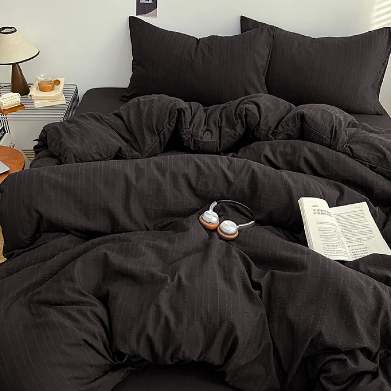 

Solid color cationic jacquard four-piece set high gram weight bedding kit bed sheet