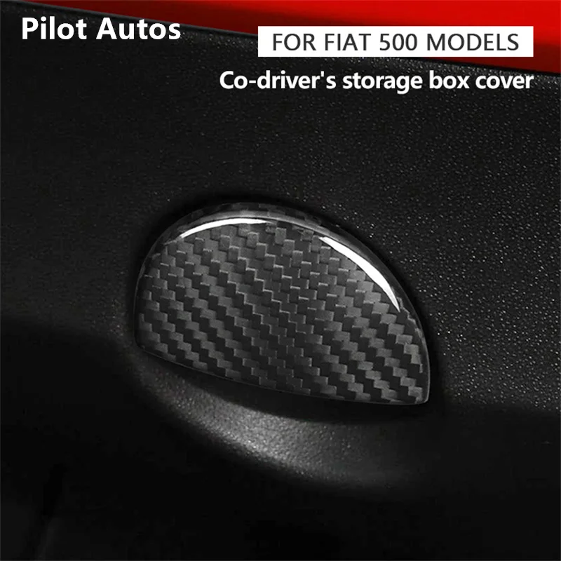 For Fiat 500 Passenger Co-pilot Storage Box Cover Genuine Carbon Fiber 3D Sticker Interior Accessories