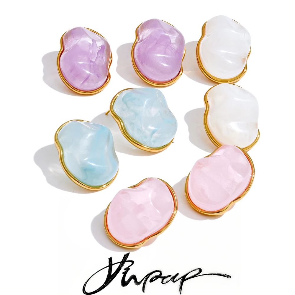 Yhpup Joyful Candy Resin Acrylic Stud Earrings Exquisite Stainless Steel Y2K Popular Attractive JewelryPurple White Blue Pink