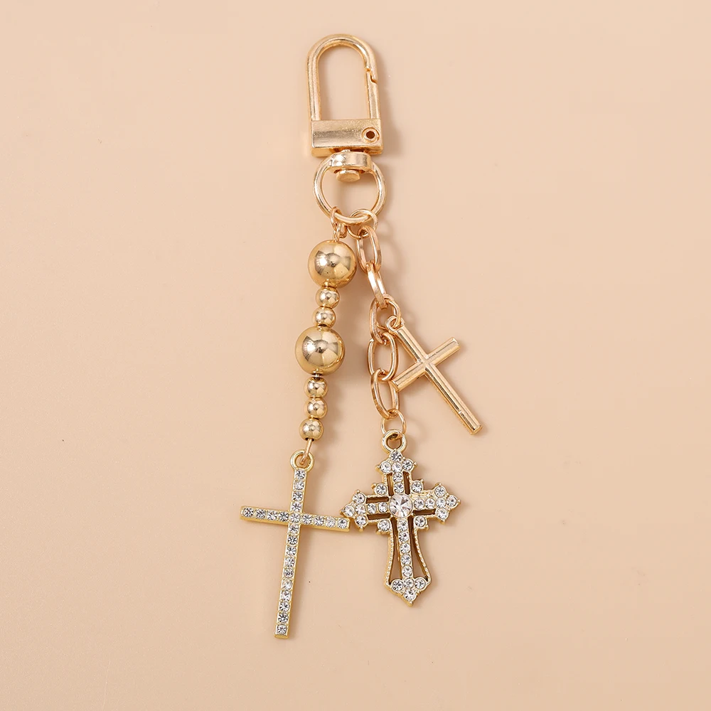 الفاخرة حجر الراين الصليب المفاتيح الدينية حلقة رئيسية المعلقات للنساء الفتيات حقيبة يد سحر DIY بها بنفسك اليدوية مفتاح سلسلة الهدايا