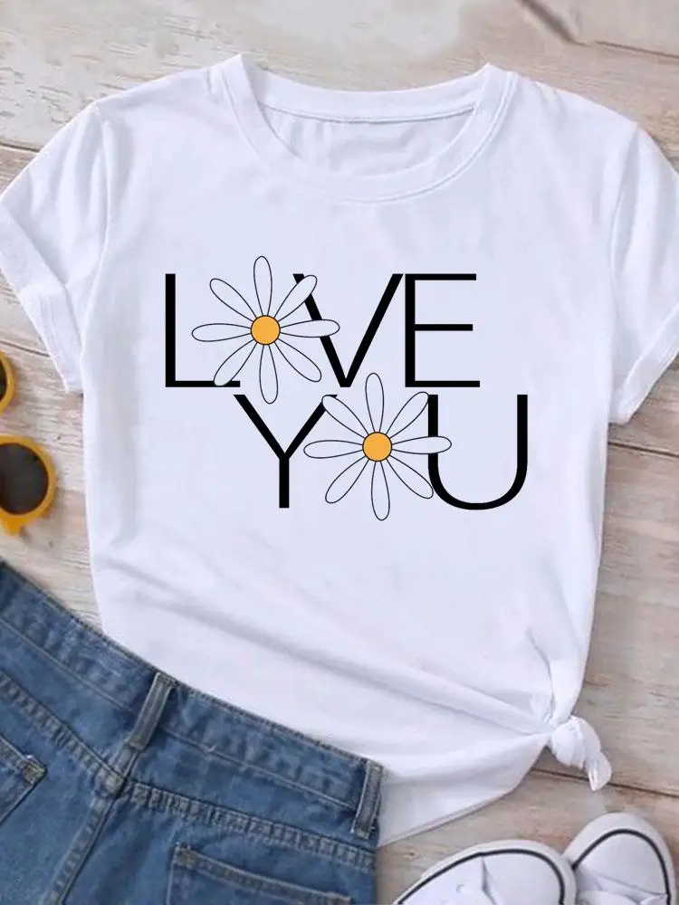 

Love Flower Letter 90s Trend Cute Graphic T Shirt Print T-shirt Top Women Fashion Casual Clothing Female Short Sleeve Tee