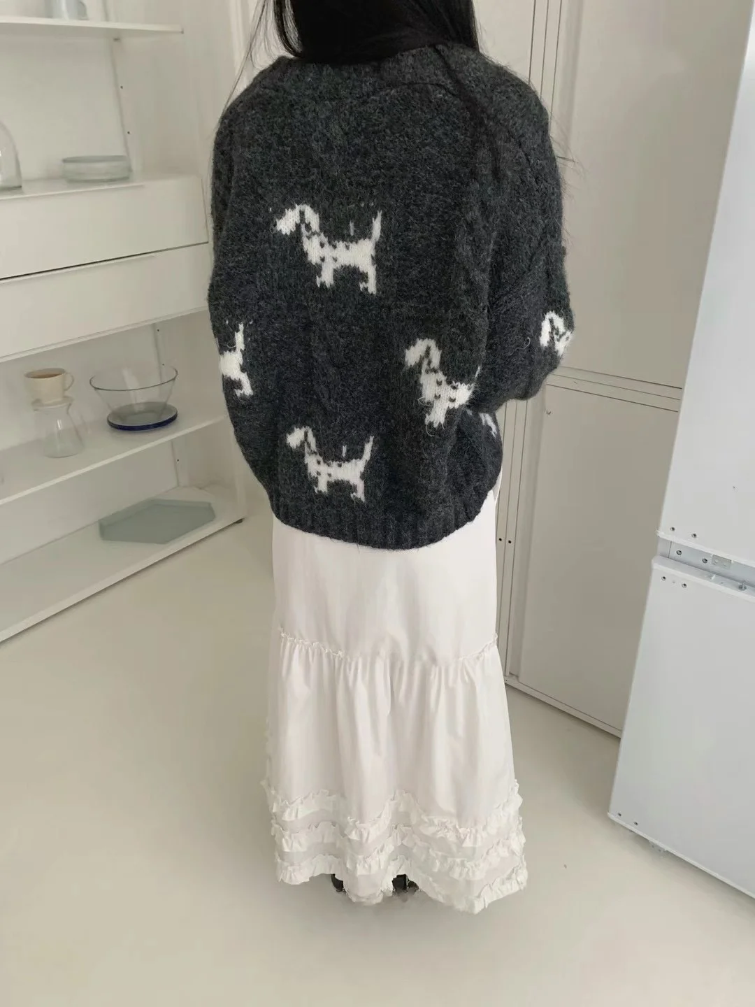 Suéter cárdigan hoado de punto con estampado de perro, estilo urbano, otoño invierno, informal, versátil y a la moda para m...