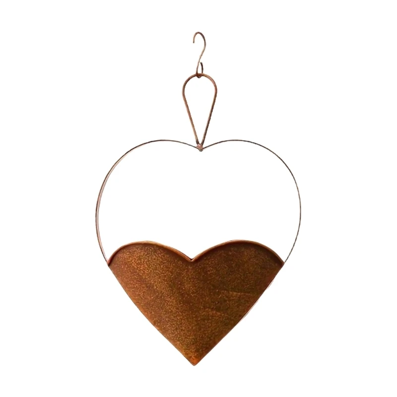 4X7B Indoor Outdoor Iron Plant Hanger Heart Design Hanging Flower Holder with Hook Perfect for Garden Window Display