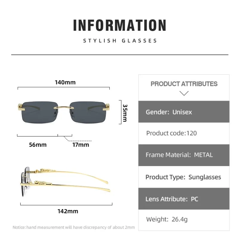 Retro Koreanische Sonnenbrille Meer Gepard Dekorative Rahmenlose Brille Anti UV400 Gradient Cut Objektiv Elegant – Detail 9