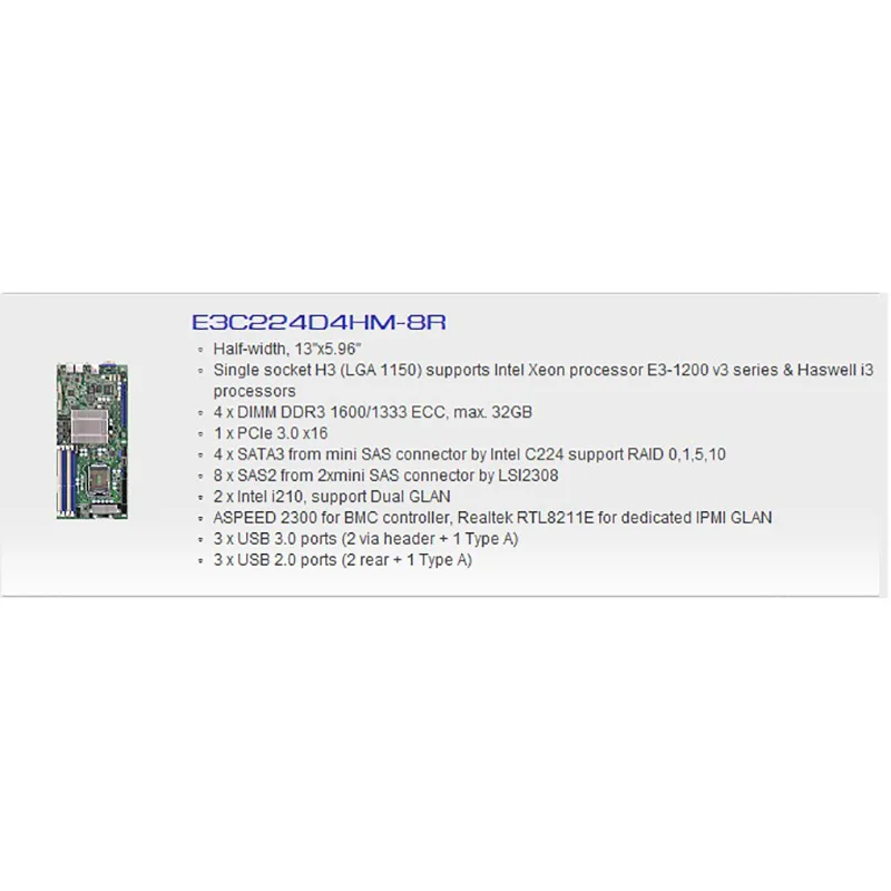 

Серверная материнская плата RMHUNTIC для ASROCK E3C224D4HM-8R LGA1150 33CMx15,1CM, поддержка E3-1200 V3, высокое качество