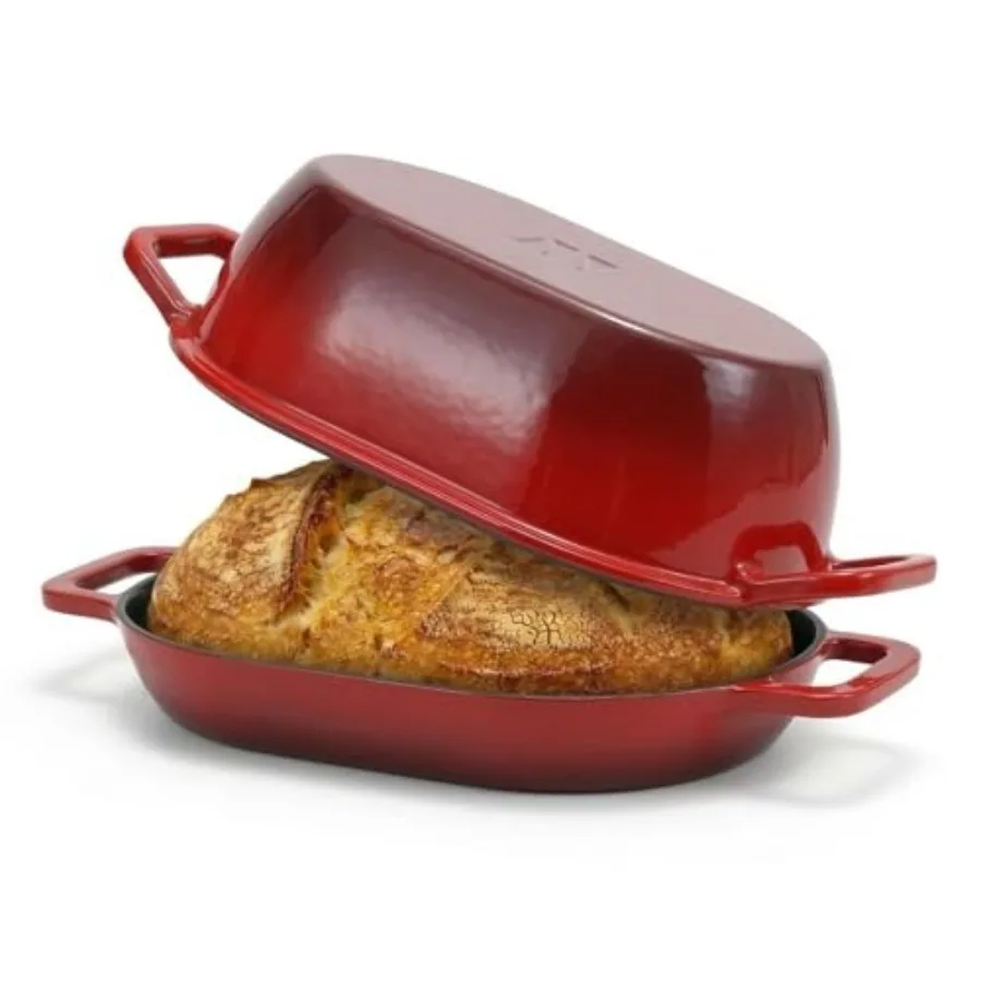 

Эмалированная чугунная овальная форма для выпечки хлеба 12x8 дюймов с крышкой, идеально подходит для хлеба на закваске, домашнего хлеба и семейных блюд
