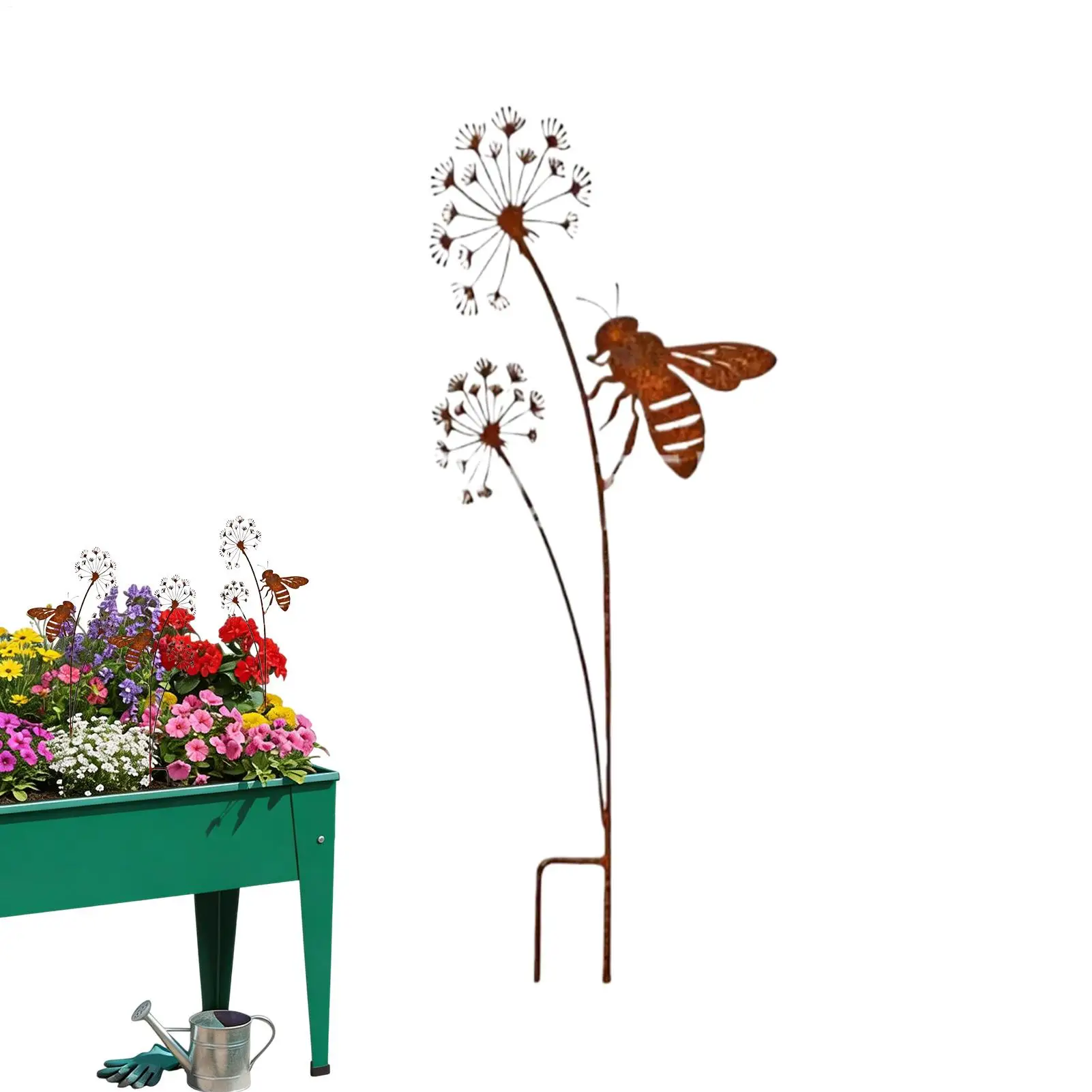 Metal Decorative Garden Stakes With Intricate Flower Design Patina Finish Outdoor Decor For Garden Patio Balcony Flower Pot