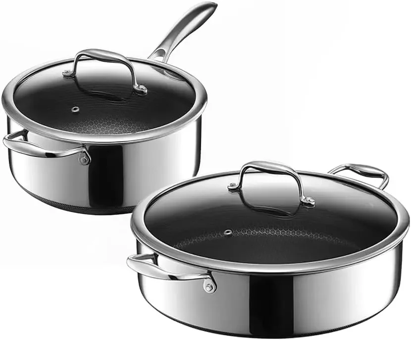 HexClad 2-Piece Set, 5 Quart Saucepan with Lid and 7-Quart Saute Pan Bundle