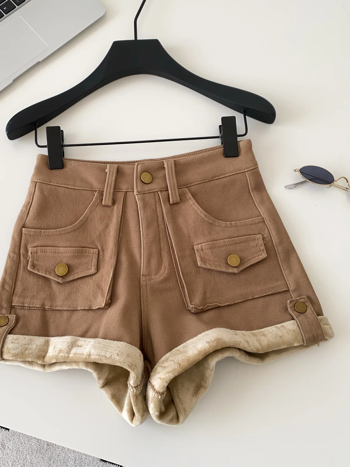 ريترو ارتفاع الخصر Thiened Fce المرأة ort السراويل مع كيتس Faionable الكورية Sle الخريف الشتاء مثير حار تنوعا... #2