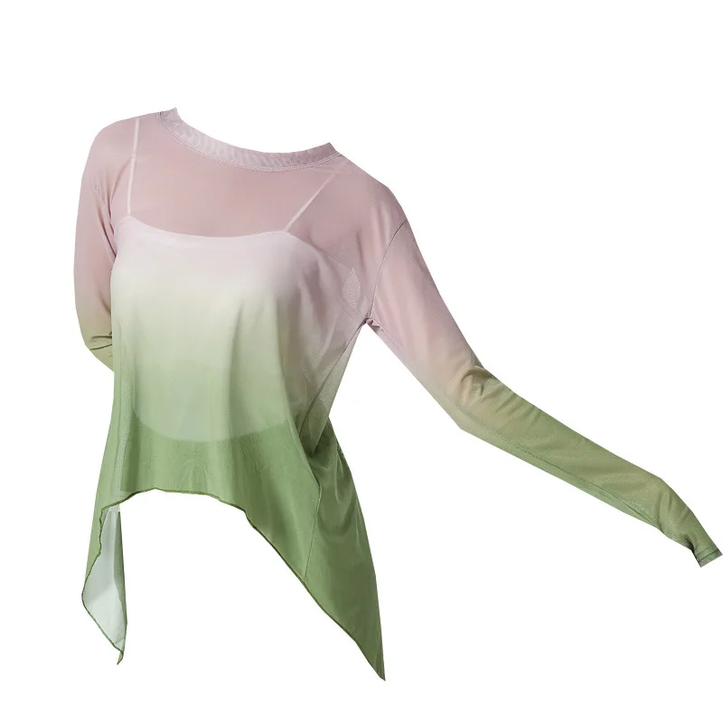 คลาสสิกเต้นรําผ้าพันคอElegantแยกส้อมการไล่ระดับสีตาข่ายจีนเต้นรําเสื้อผ้าผู้หญิง