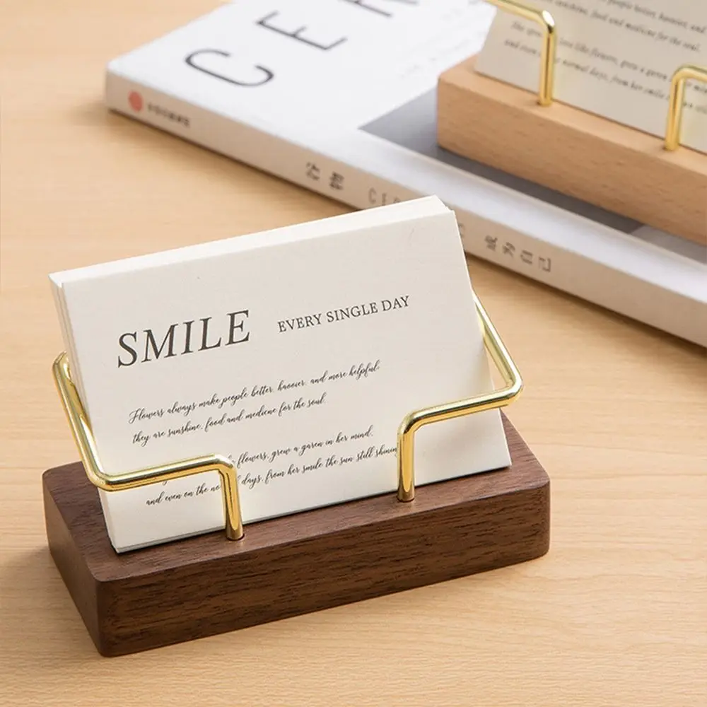 

Tabletop Shelf Business Card Holder Walnut Wood Card Storage Cards Display Stand Metal Beech Wood Wooden Card Holder Manager