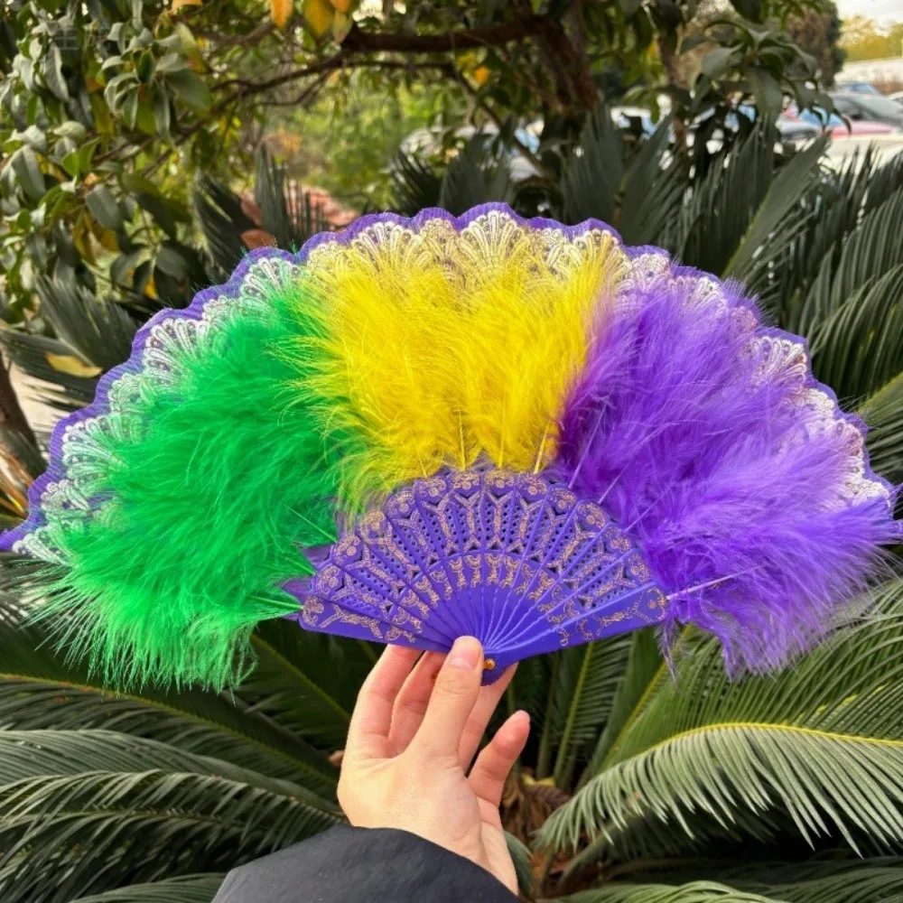 

Chinese Ancient Style Foldable Cheongsam Hand Fan with Plastic Fan Bone Colorful Lace Folding Fan Vintage Retro Classical