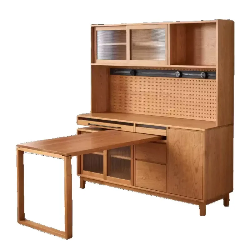 Nordic solid wood dining side cabinet, push-pull rotation, log wind dining table integrated cabinet