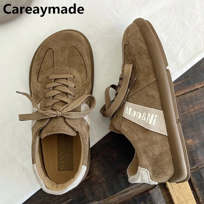 

Careaymade-Genuine Leather wider toe women's shoes,retro Soft soled breathable casual shoes,lace up flat cowhide training shoes