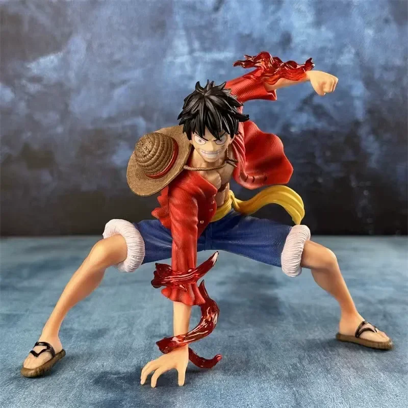 One Piece Roter Mantel und Strohhut Kampfstil Luffy Anime Actionfiguren PVC-Statue Sammlermodell Spielzeug Geburtstagsdekoration Geschenke