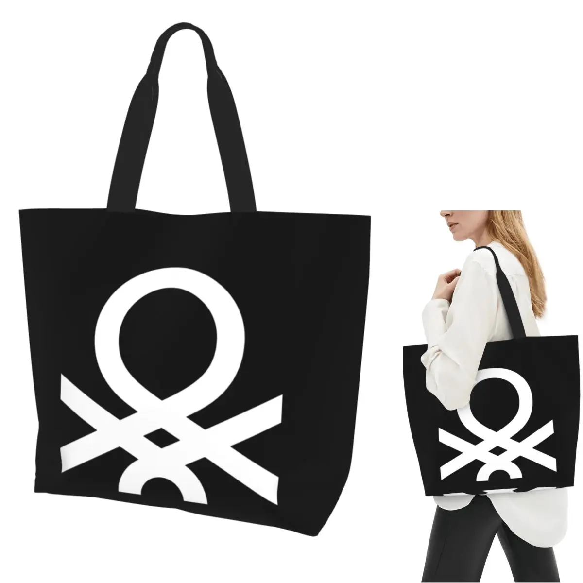 

United Colors Of Benetton Shopping Tote Bag Canvas Large Capacity Shoulder Bags Shopper Grocery Handbag for Women