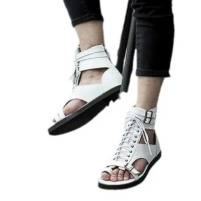 Sommer-Herrensandalen mit Schnürung und Schnalle aus PU-Leder, Römische Sandalen, Schwarz, Atmungsaktiv, für Strand und Outdoor, Lässige Weiße Zehentrenner-Schuhe, Neu 2026 – Detail 5