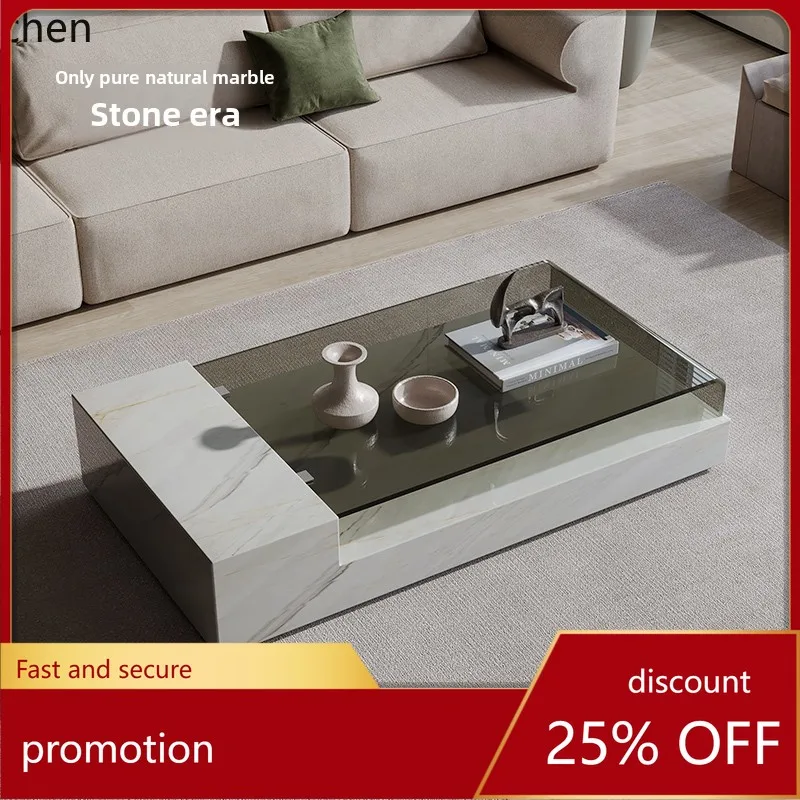 HXL Light luxury natural marble tea table cabinet combination glass luxury stone tile, modern villa luxurious stone