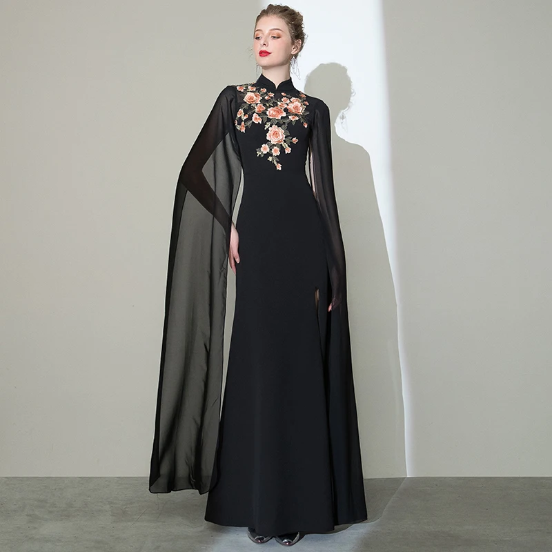 

Ele Long Evening Gown Women's Host Ball Dr Bla Retro Chorus Performance Outfit Korean Sle Pure Color