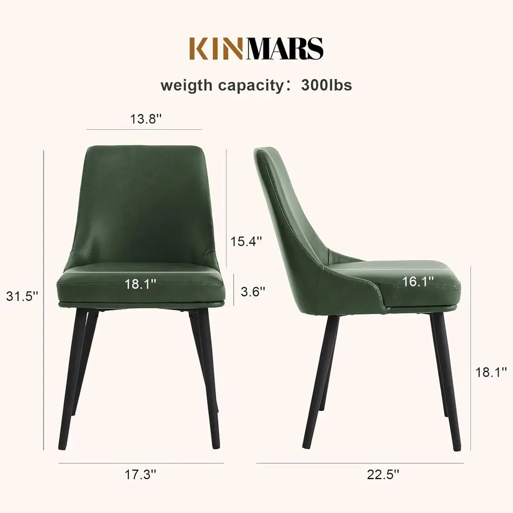 Upholstered Dining Chairs Set of 4 with Thick Cushion and Curved Back, Synthetic Leather - Green, Suitable for Dining Room or Ki