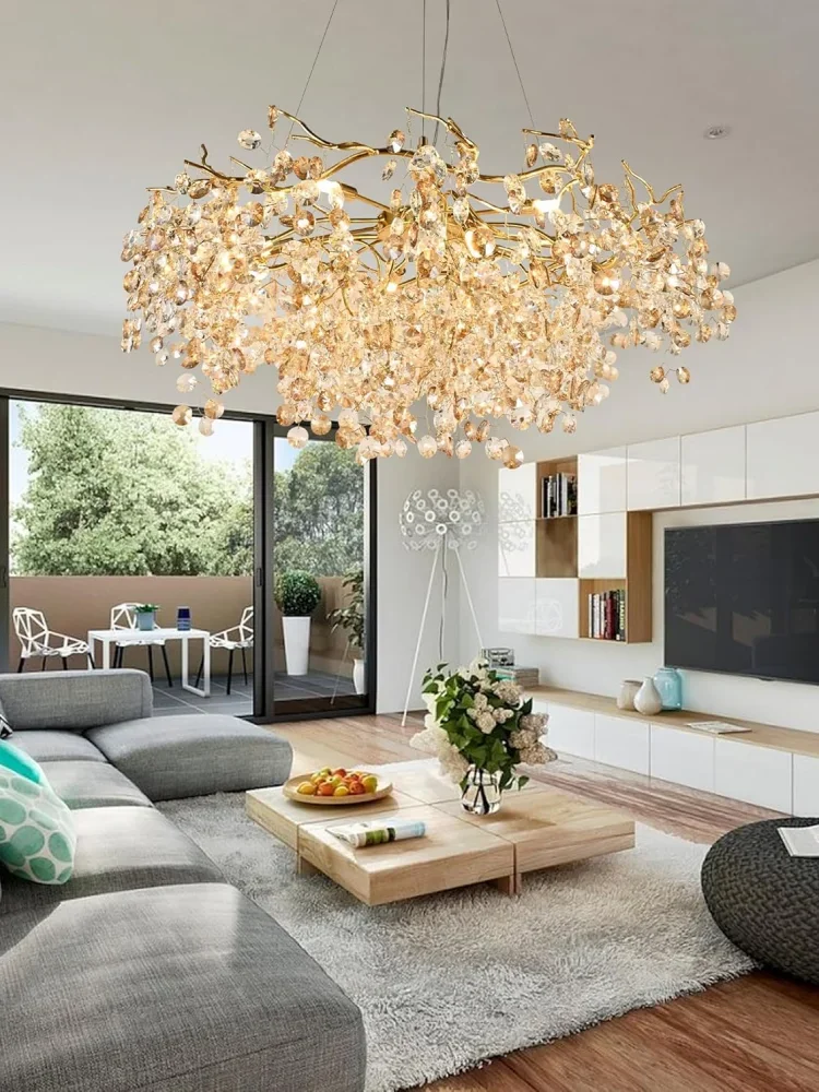 Runde Gold Kristall Kronleuchter Für Schlafzimmer Wohnzimmer Esszimmer Moderne Luxus Gold Zweige Kristall Hängen Kronleuchter Licht