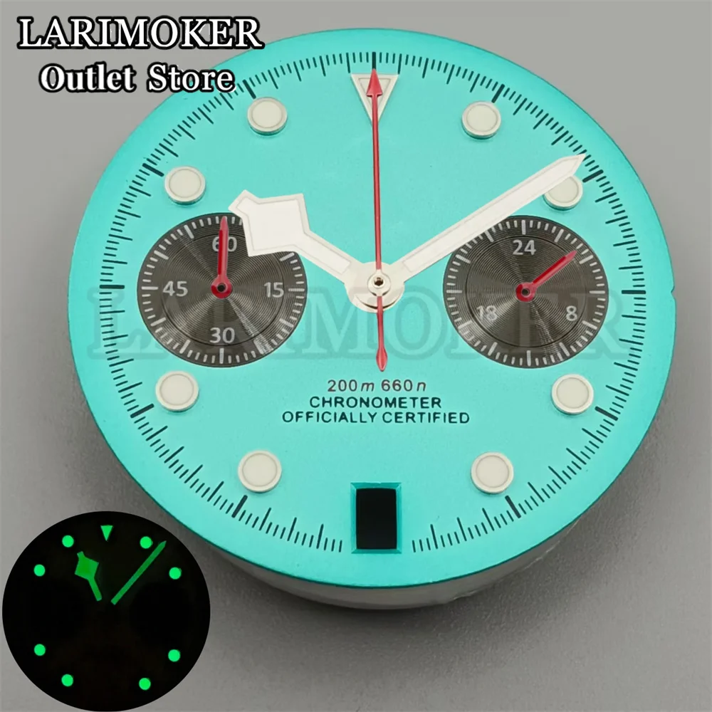 LARIMOKE 30mm VK64 hands Dial Black Blue Pink White Green Dial Fit VK64 Quartz Movement Watch 6 o \'clock date window