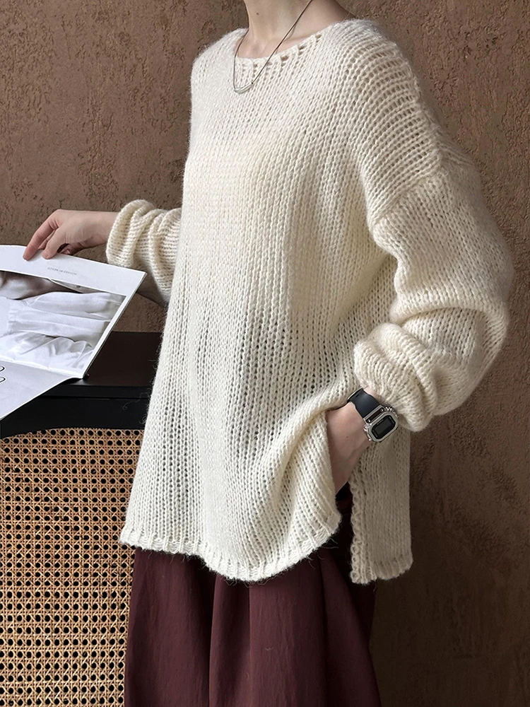 [LANMREM] Office Lady Knitting Pullover Sweater For Women Round Neck Long Sleeve Casual Loose Tops 2024 Autumn New 26C540