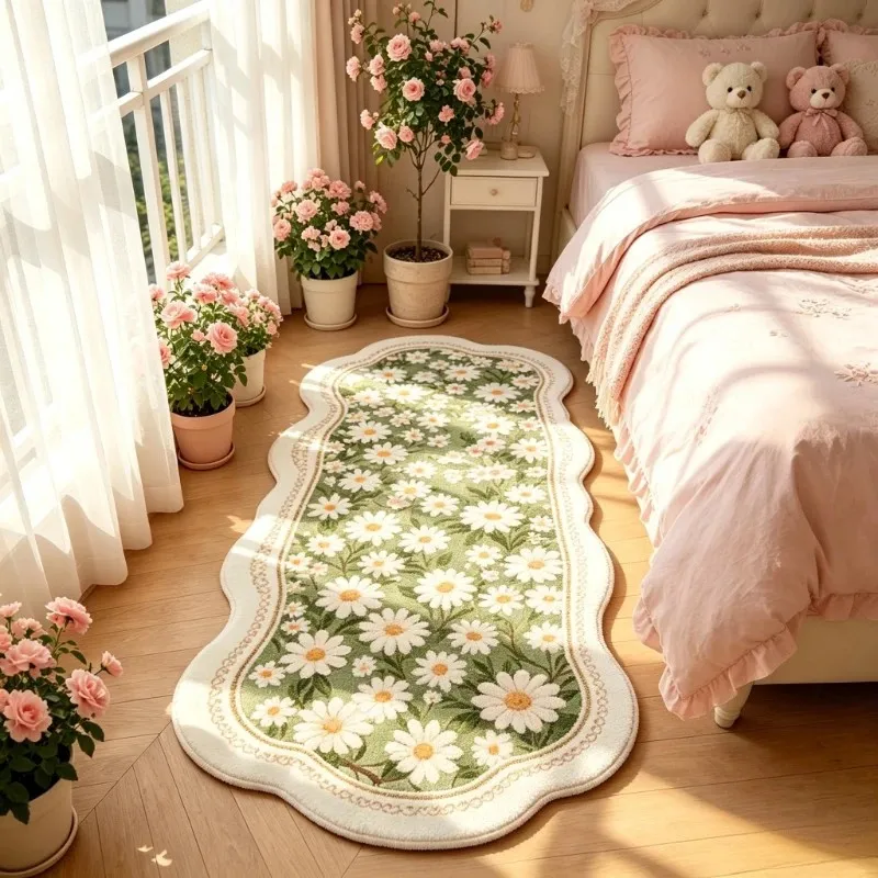 VIKAMA Irregular Pink Floral Rug Soft Fluffy Non-slip Washable for Bedroom Living Room Decor