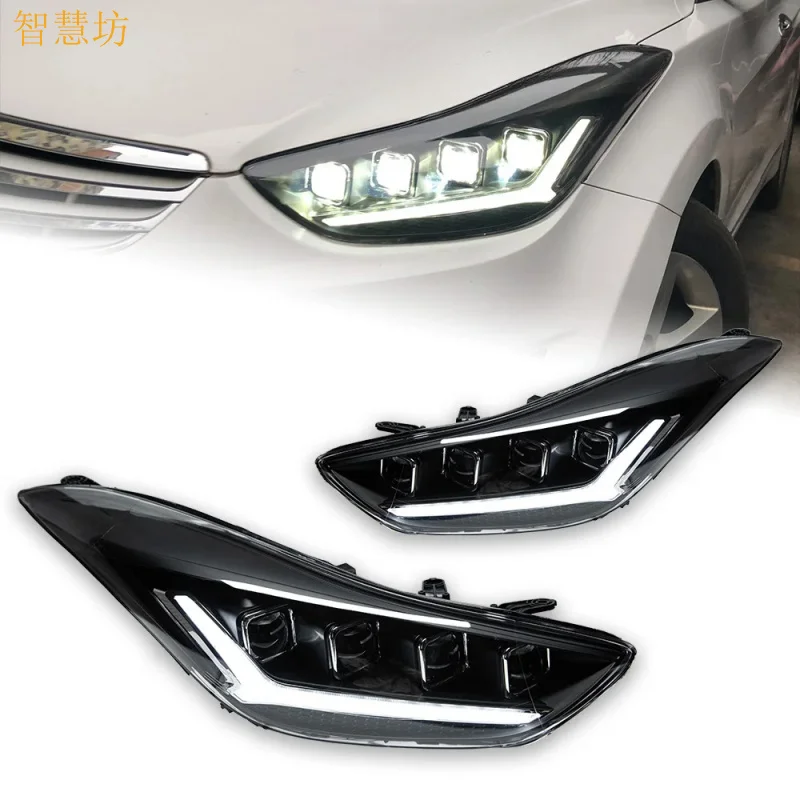 Suitable for 12-16 Hyundai Elantra Headlight Assembly Modified LED Lens Four Low Beam Eight High Beam Flowing Turn Signal